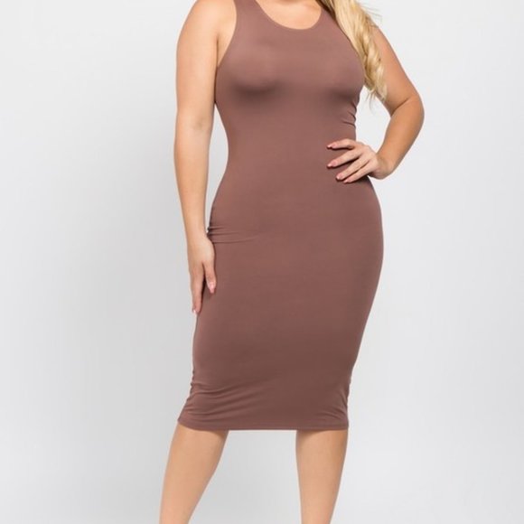 Dresses & Skirts - Taupe Crew Neckline Body-Con Dress